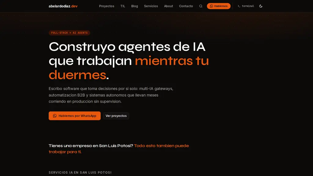 Vista previa de abelardodiaz.dev: este portfolio, construido como producto