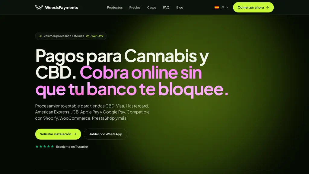 Vista previa de WeedsPayments: un sitio de marketing multilingue en Astro para un nicho dificil